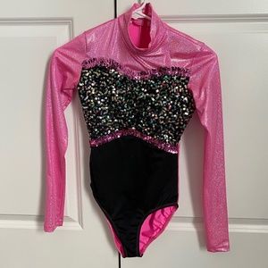 Just For Kix Leotard Pink / Black Sequin "Heart of Love" Adult XS